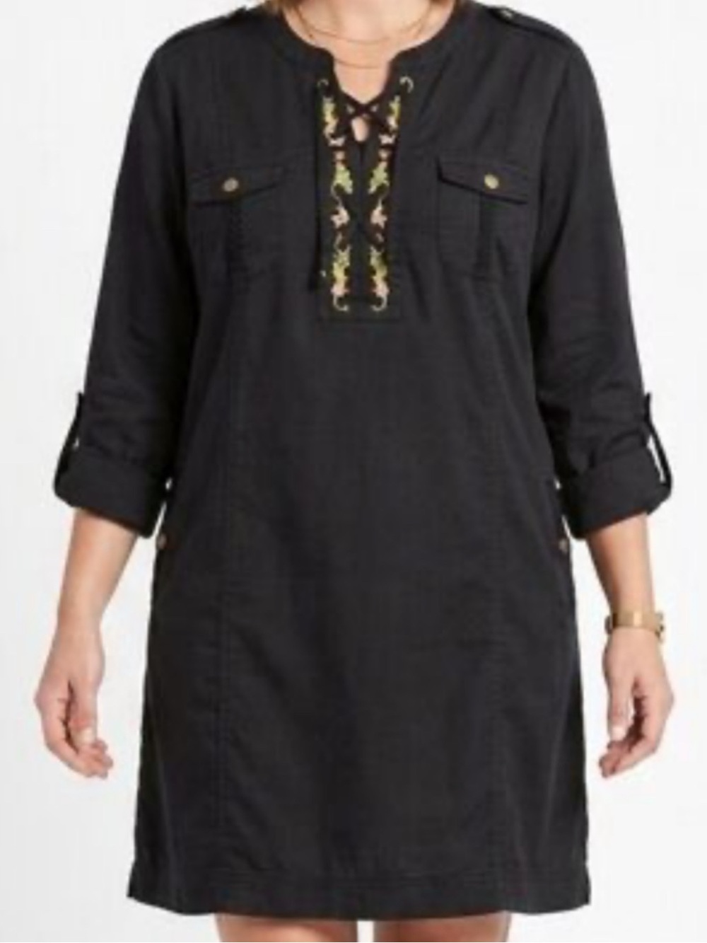 Chelsea & Theodore Women's Black Embroidered Tunic Dress